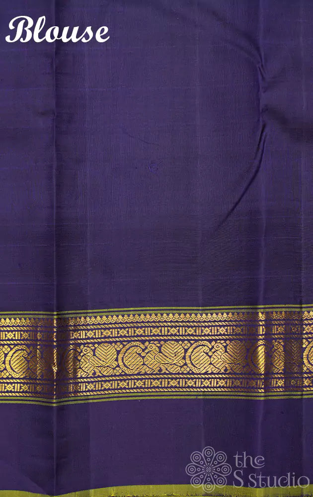 Light pink checked kanchipuram silk saree with violet border