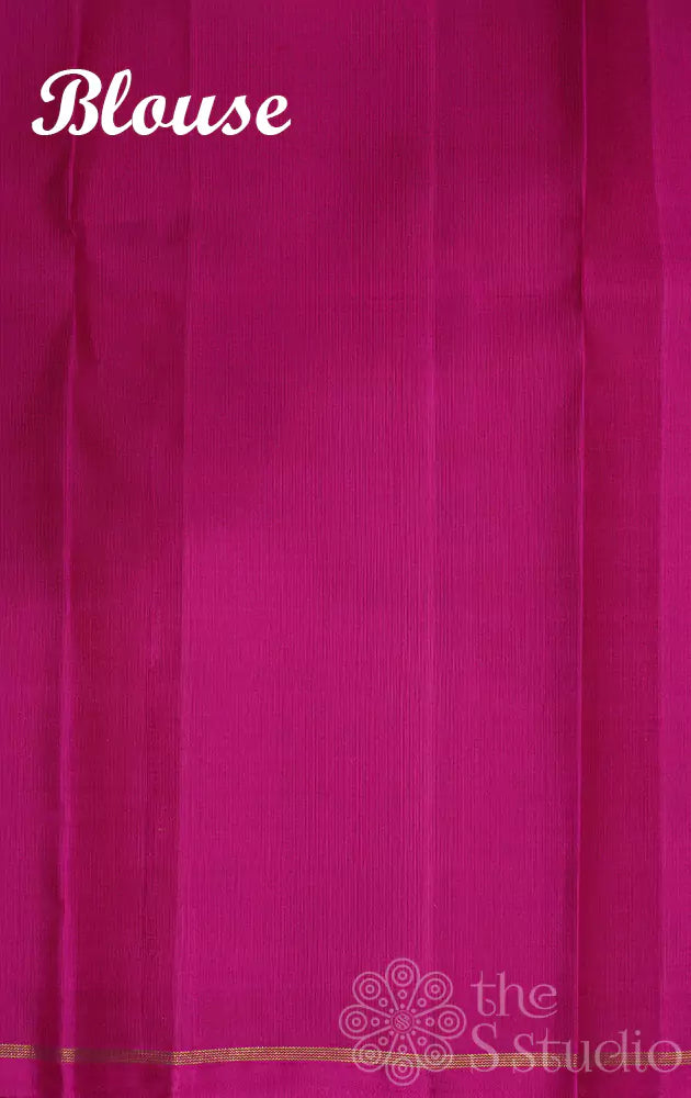 Grey plain kanchi silk saree with rani pink pallu