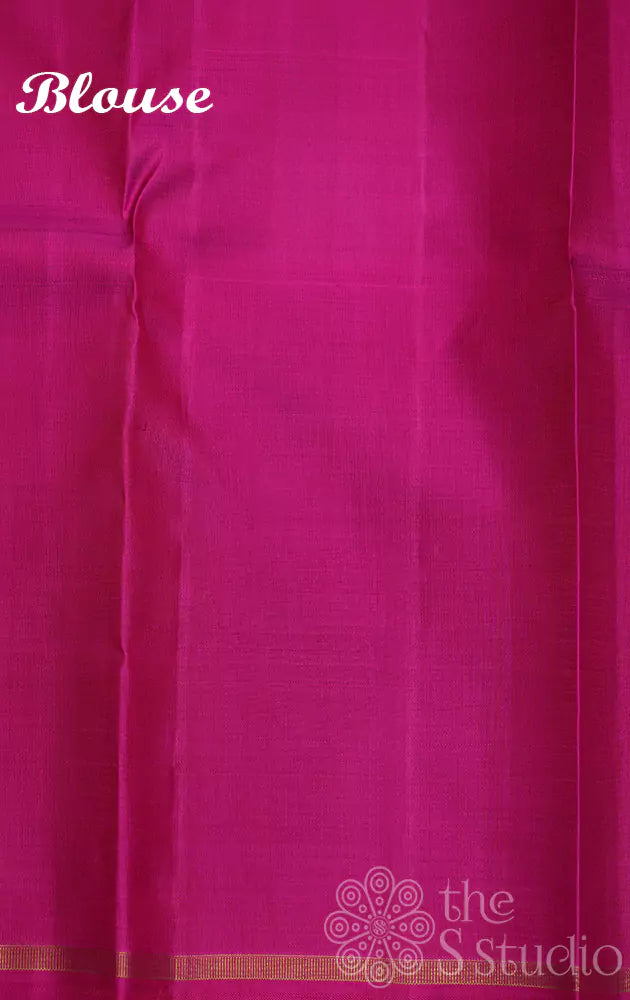 Peacock blue plain kanchi silk saree with contrast pallu