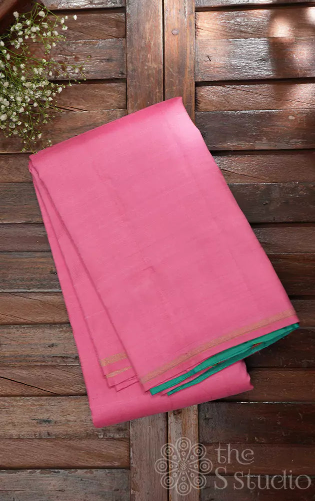 Lotus pink kanchi silk saree with sea green pallu