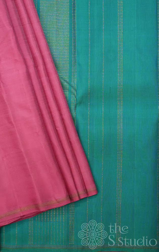 Lotus pink kanchi silk saree with sea green pallu