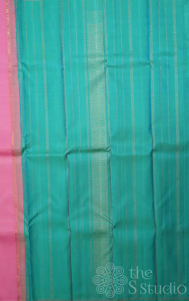 Lotus pink kanchi silk saree with sea green pallu