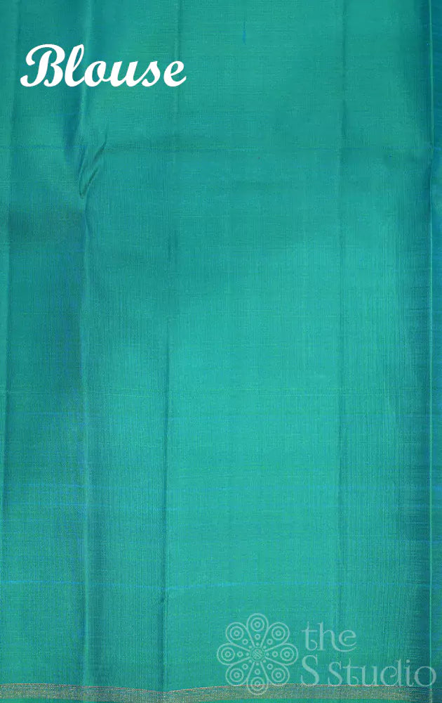 Lotus pink kanchi silk saree with sea green pallu