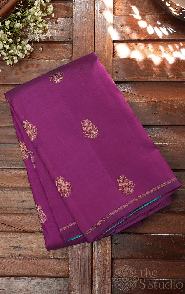 Dark magenta kanchi silk saree with buttas
