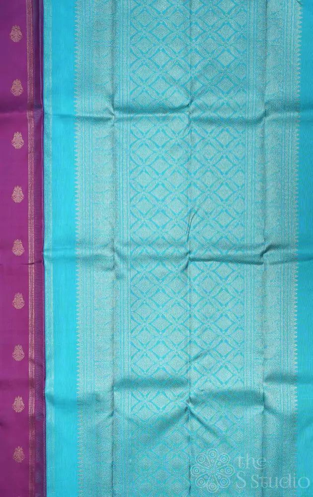 Dark magenta kanchi silk saree with buttas