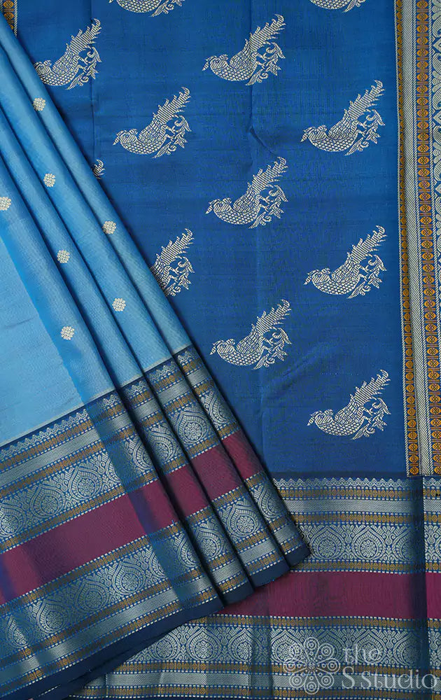 Light blue thread work kanjivaram saree