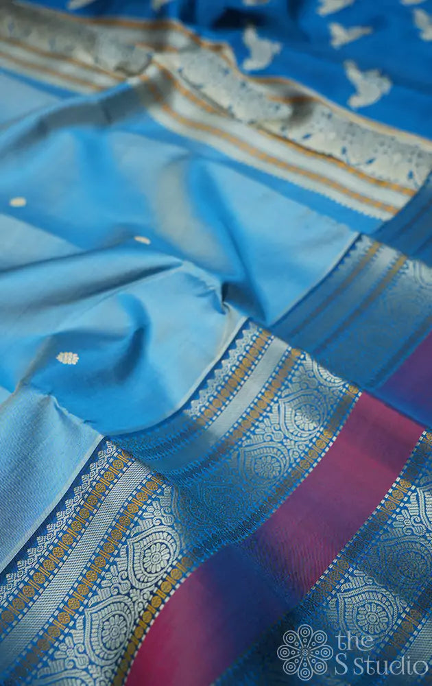 Light blue thread work kanjivaram saree