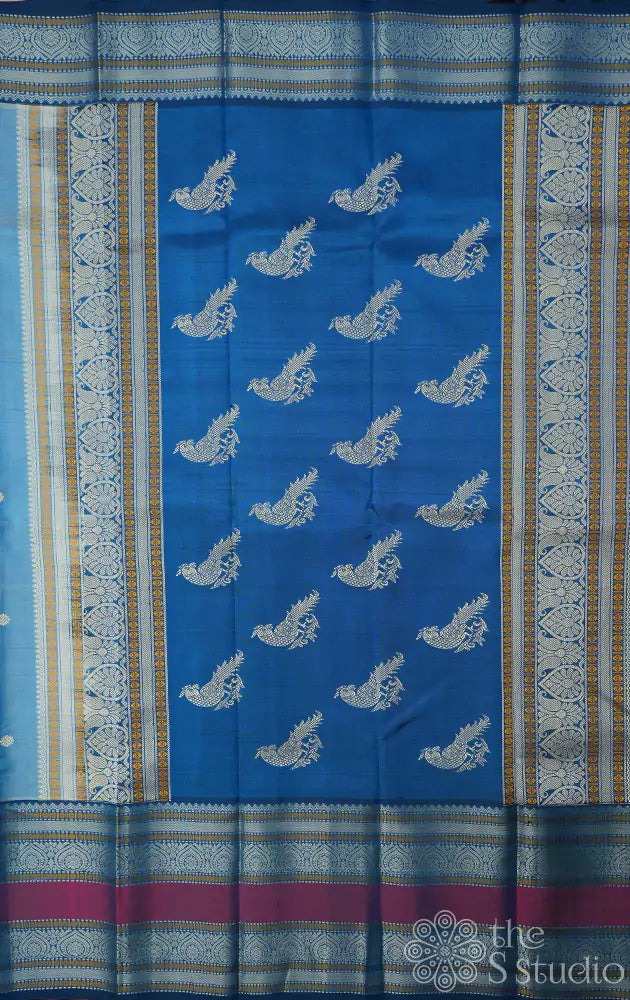 Light blue thread work kanjivaram saree