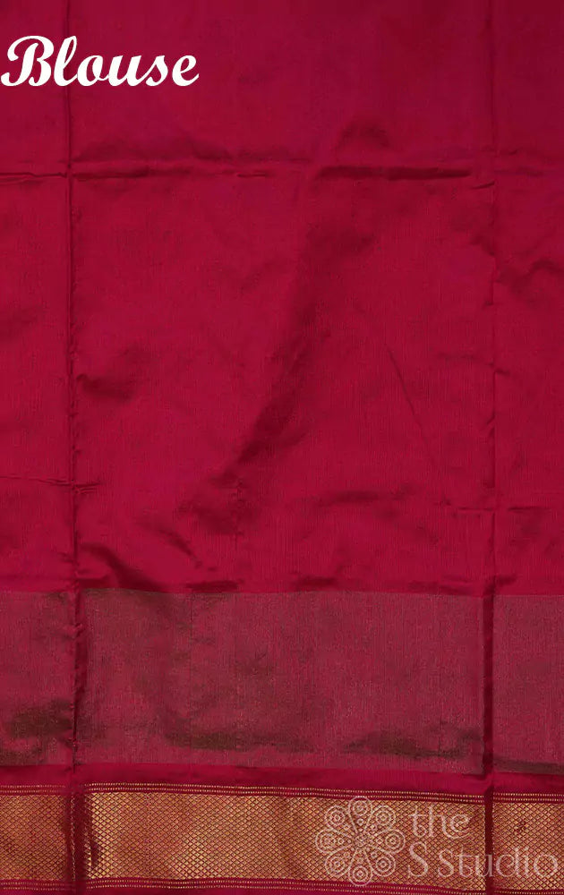 Mustard ikkat silk saree with rani pink zari border