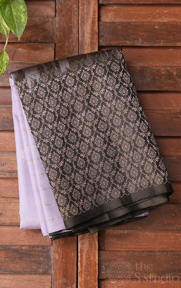 Lavender mubbagam soft silk saree with zari lotus buttas