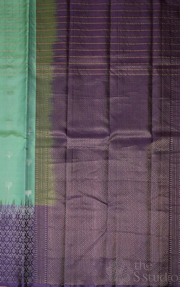 Pista green mubbagam soft silk saree with violet border