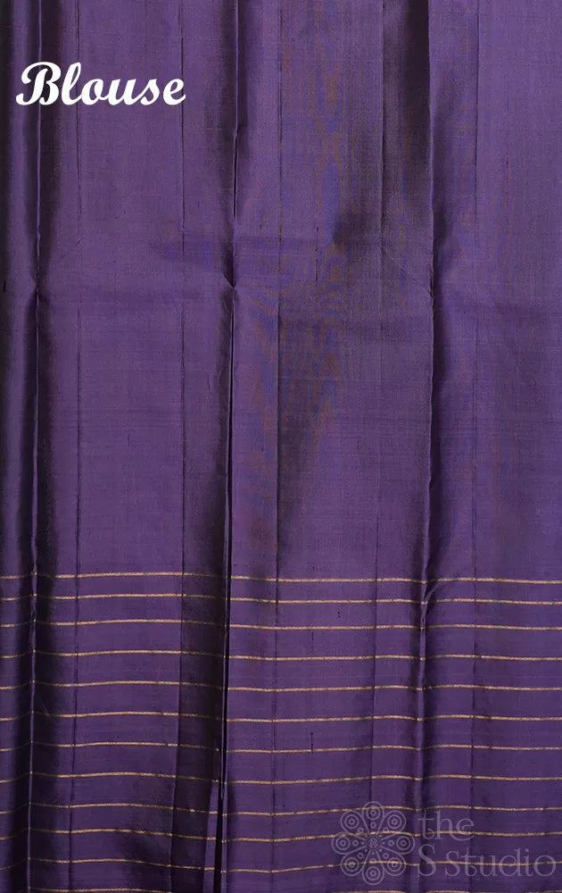 Pista green mubbagam soft silk saree with violet border