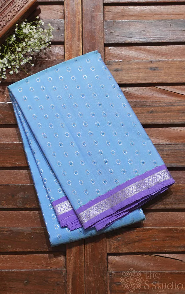 Powder blue kanjivaram silk saree with small lavender border