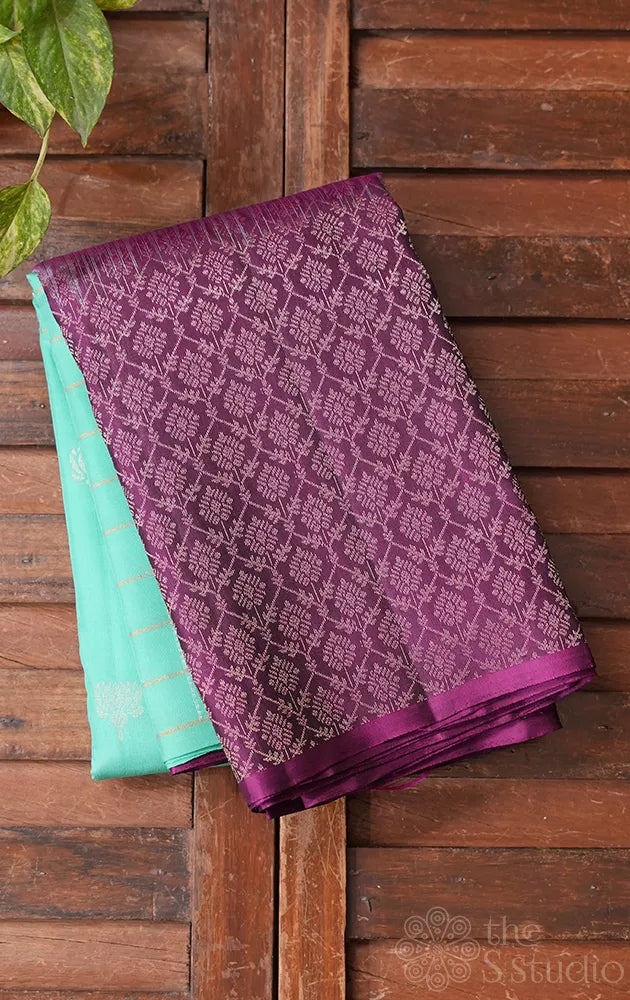 Rexona green soft silk saree with purple border