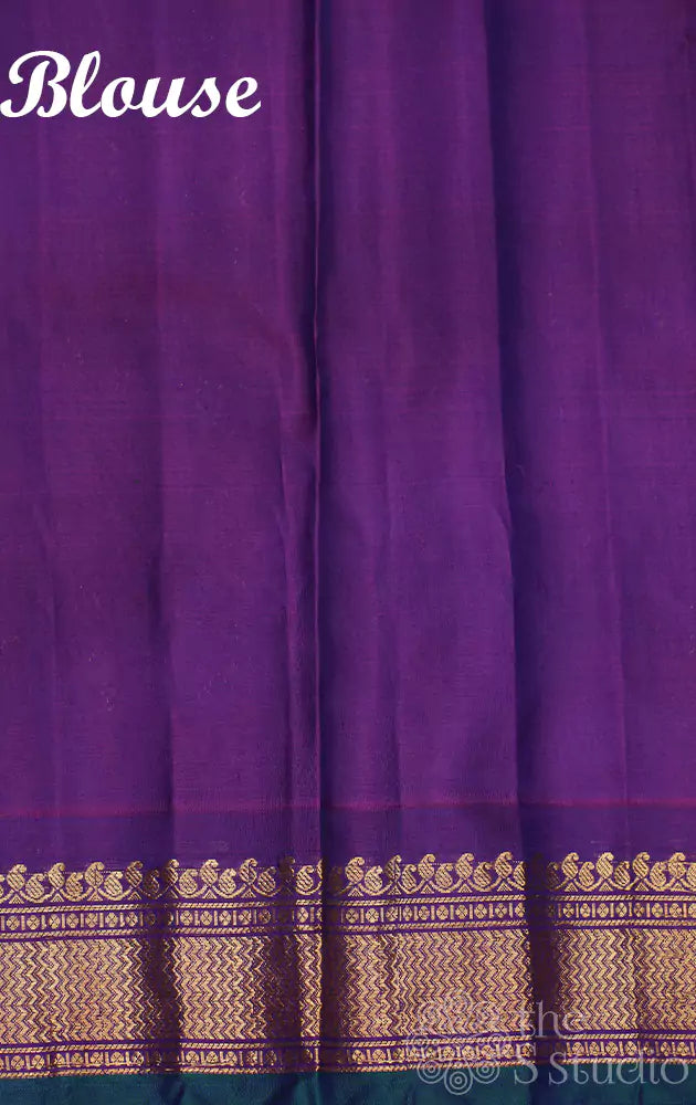 Lotus pink gadwal silk saree with purple border