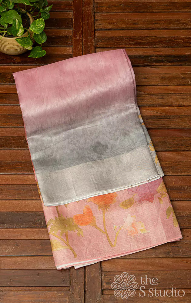 Multi colour semi tissue saree with floral prints