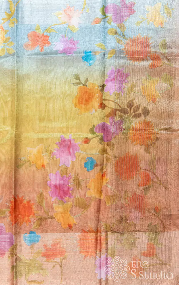 Multi colour semi tissue saree with floral prints