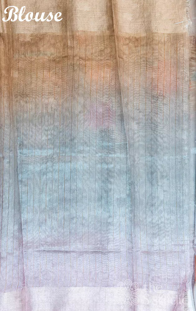 Pastel green and grey semi tissue saree