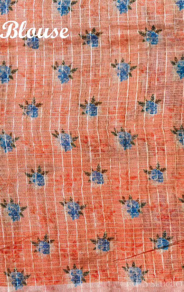 Peach semi silk saree with floral prints