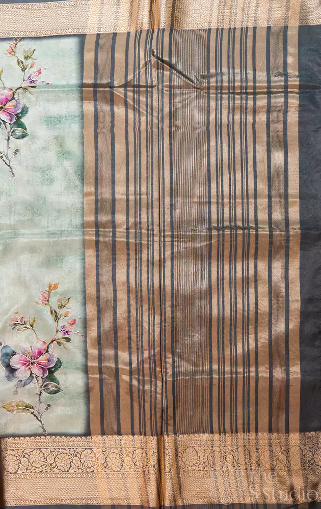 Pastel green semi silk saree with zari border