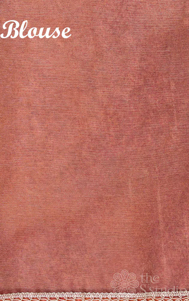 Beige tissue saree with peach floral design