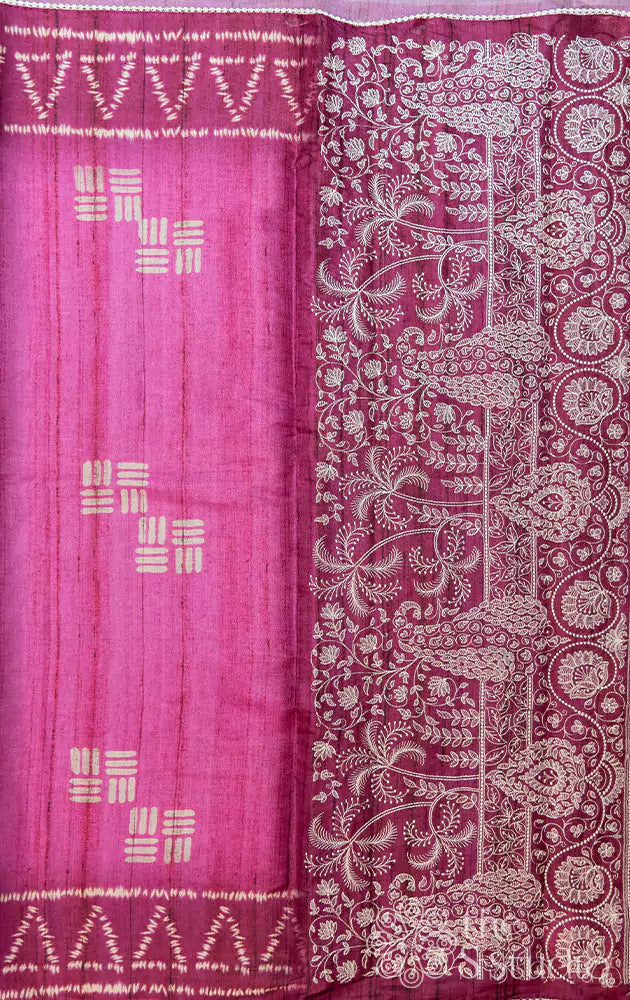 Magenta semi silk with embroidered pallu