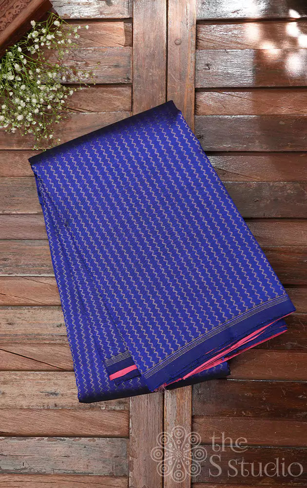 Royal blue half and half kanchi silk saree with pink pleats