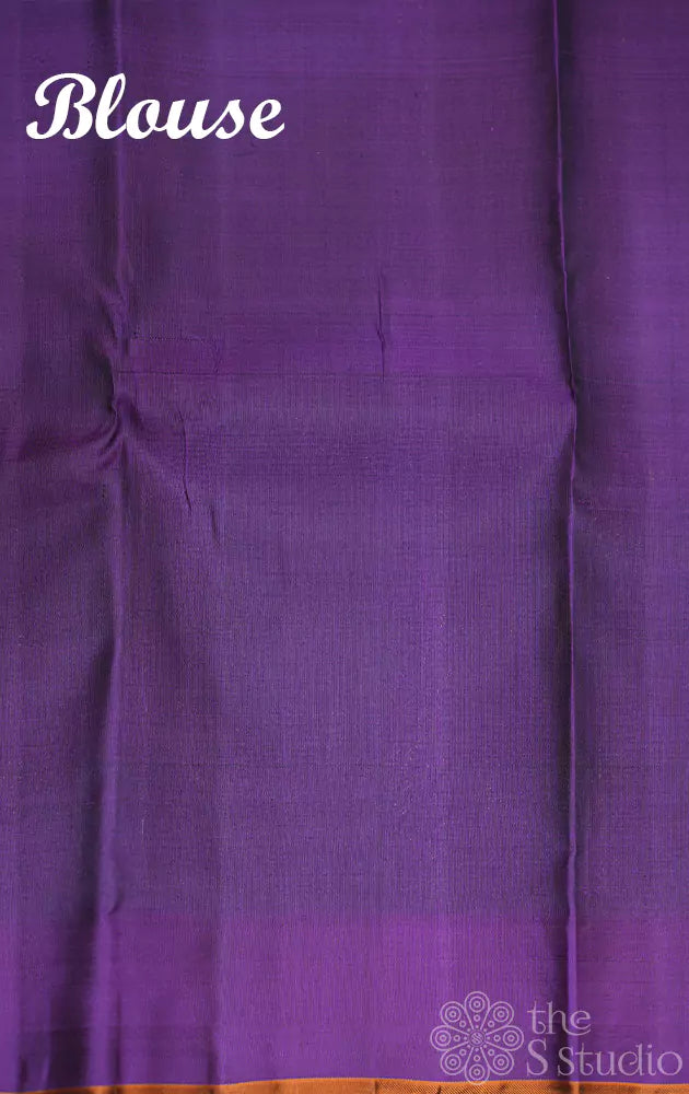 Bluish grey kanchipuram silk saree with small purple border