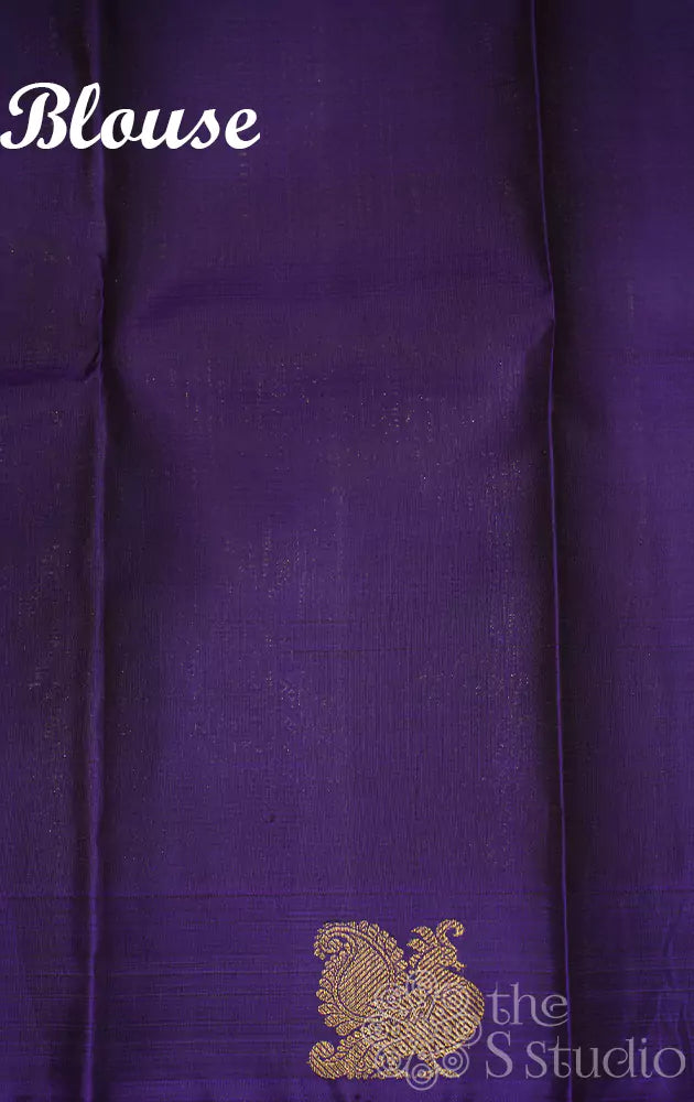 Golden methi green kanchi silk saree with violet border