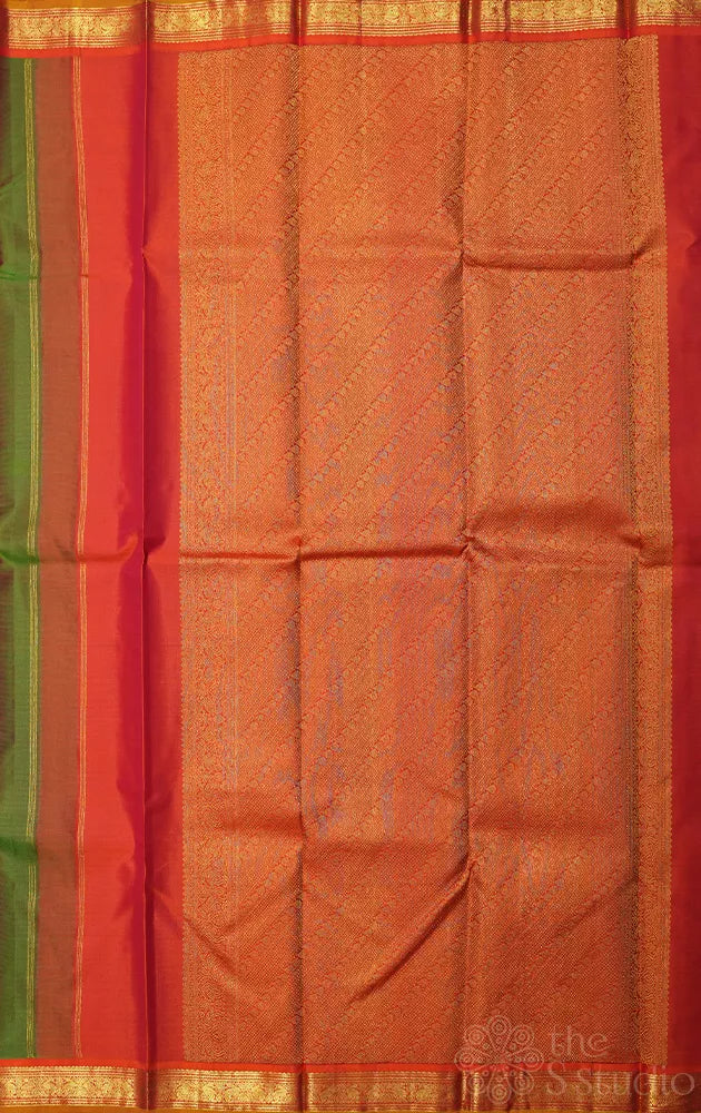 Mehandi green kanjivaram silk saree with small border