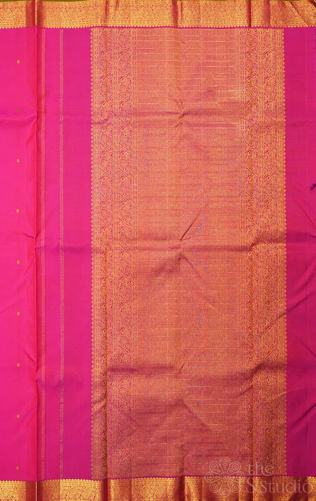 Rani pink kanchipuram silk saree with zari small border