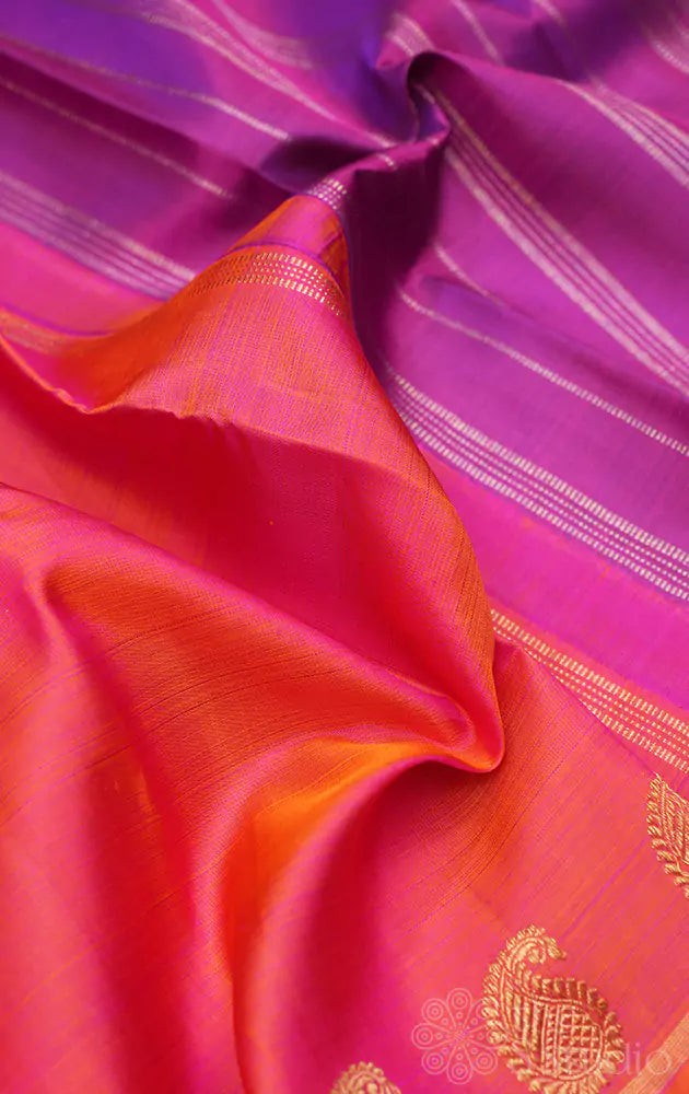 Peach simple kanchipuram silk saree with paisley motifs