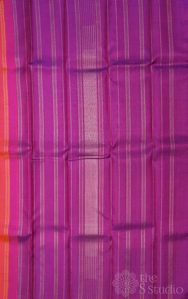 Peach simple kanchipuram silk saree with paisley motifs