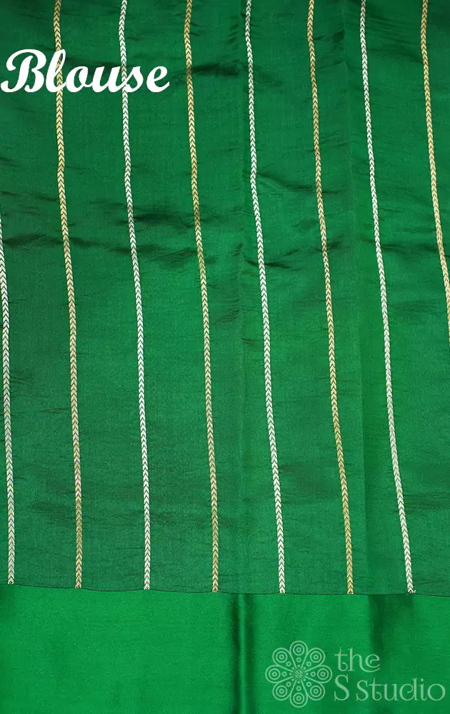 Green soft banarasi katan silk saree with floral motifs
