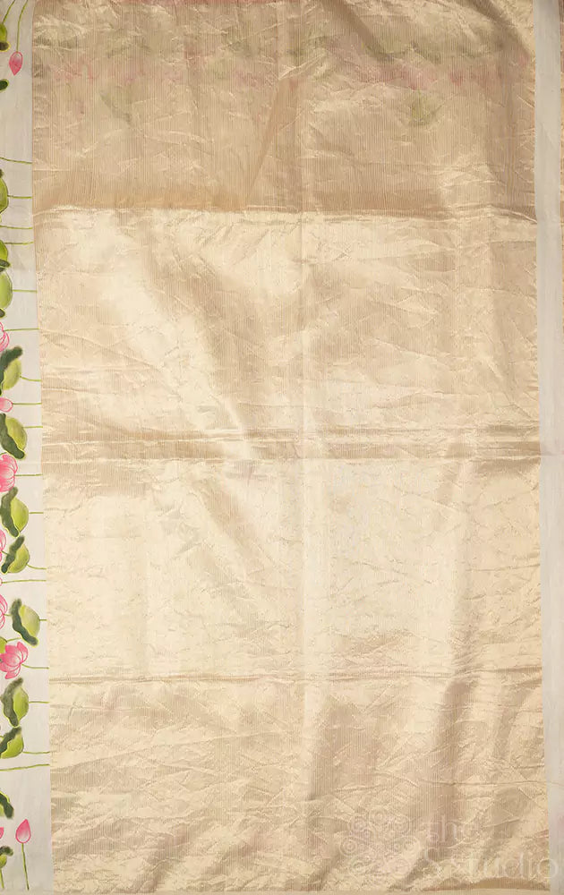 Off white maheshwari tissue silk saree with hand painted pichwai designs