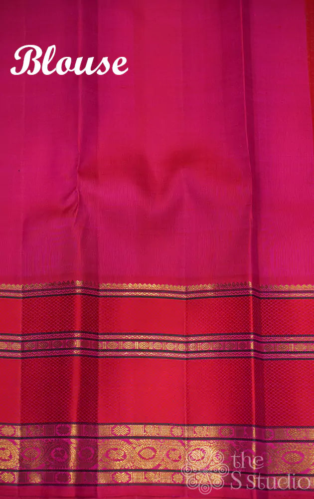 Sampanga green kanjivaram silk saree with rani pink korvai border