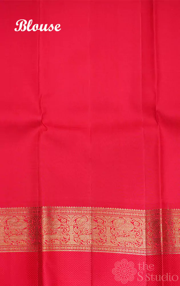 Mango yellow kanchi silk saree with bright red korvai border