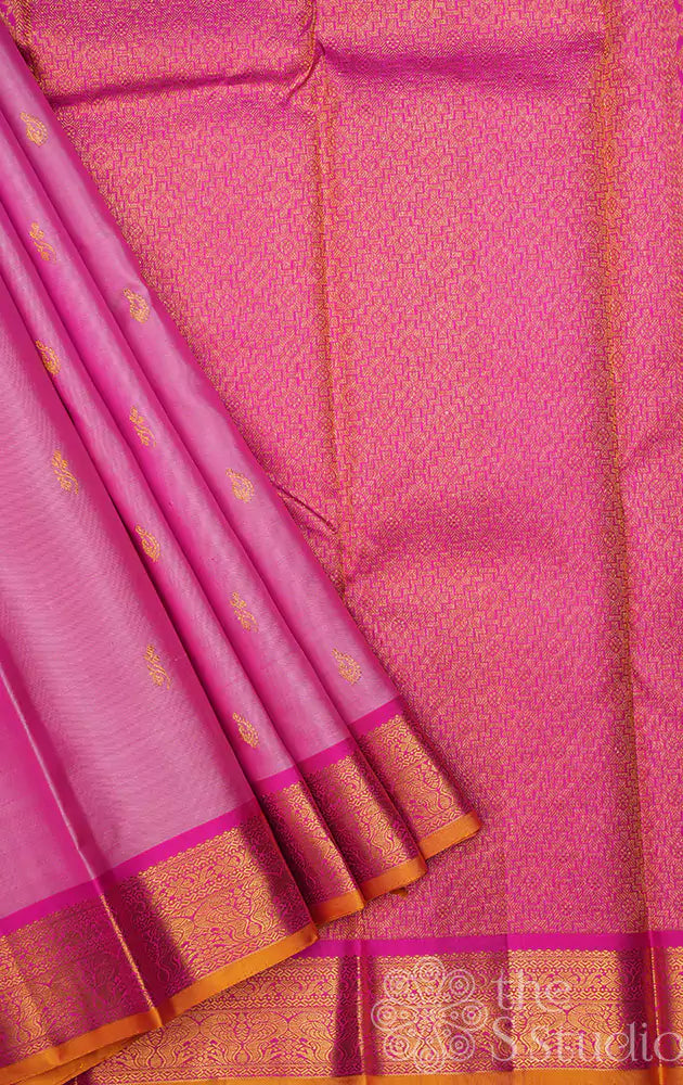 Baby pink kanchi pattu saree with ranipink border and pallu