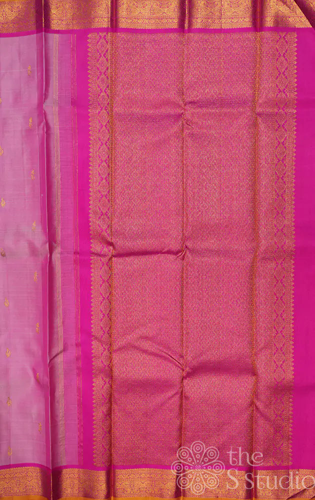 Baby pink kanchi pattu saree with ranipink border and pallu