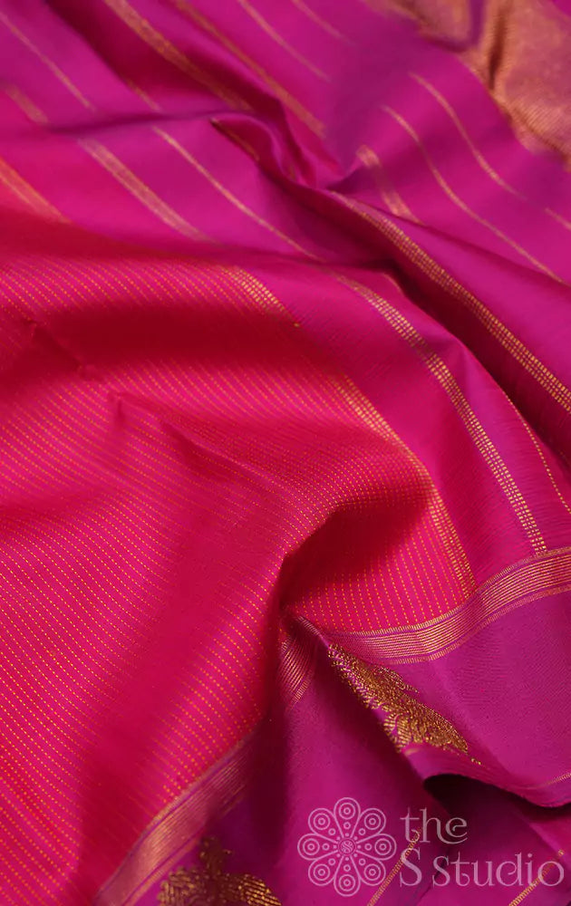 Magenta thread lines kanchi silk saree with annam border