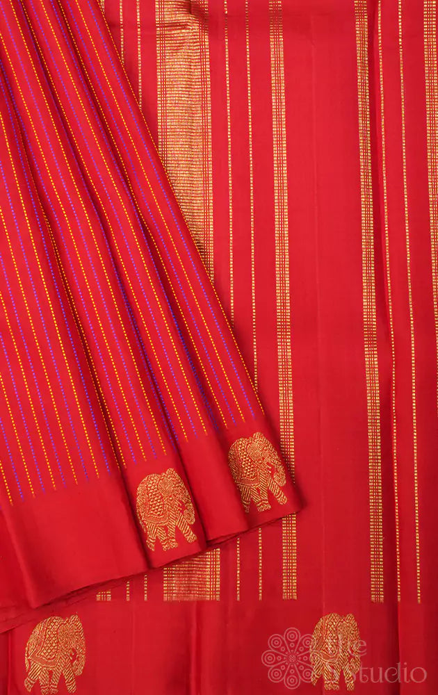 Red kanchipuram silk saree with elephant border