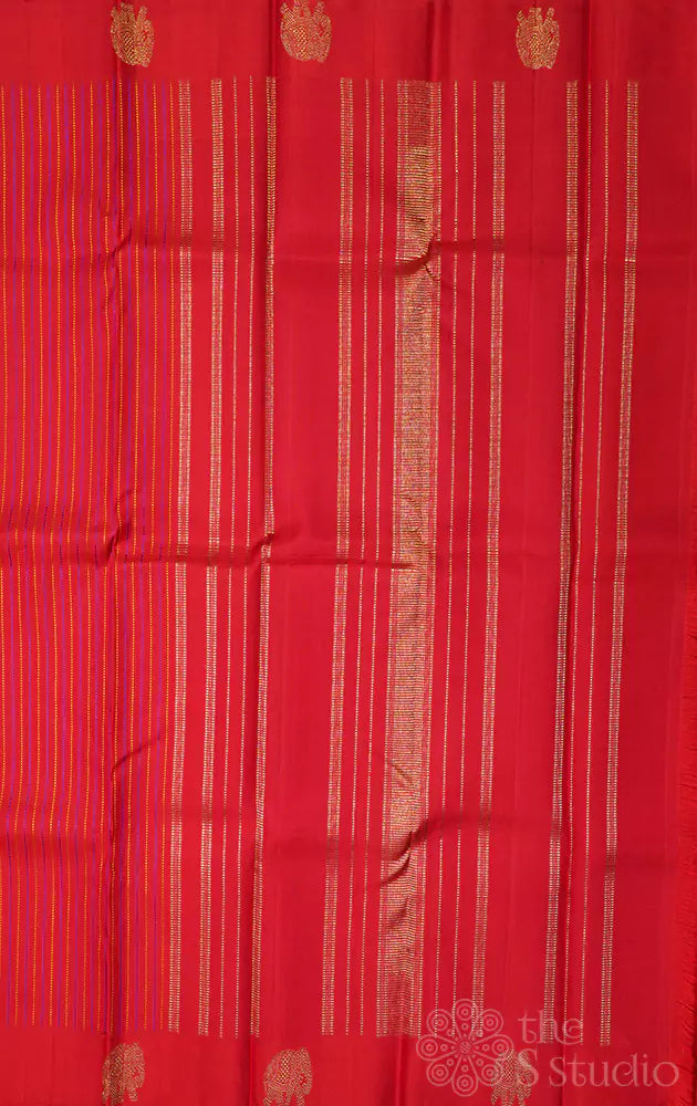 Red kanchipuram silk saree with elephant border
