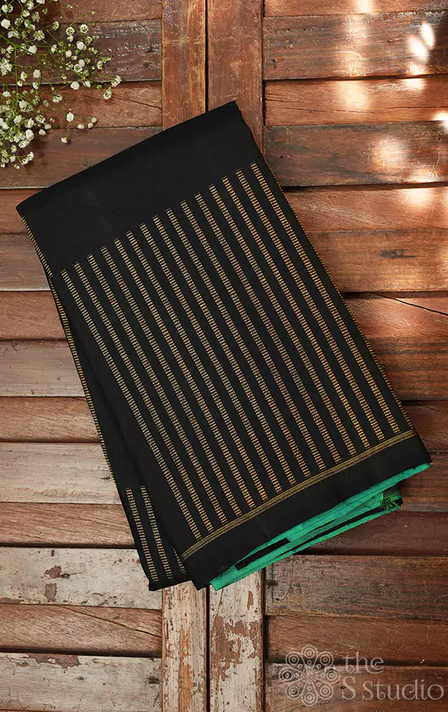 Black box pattern zari lines kanchi silk saree