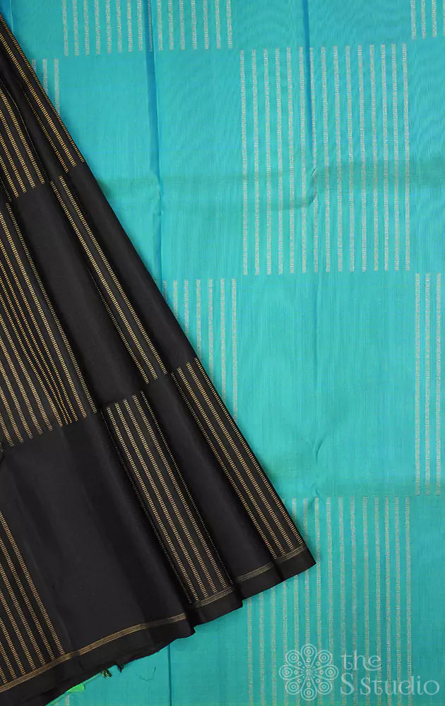 Black box pattern zari lines kanchi silk saree