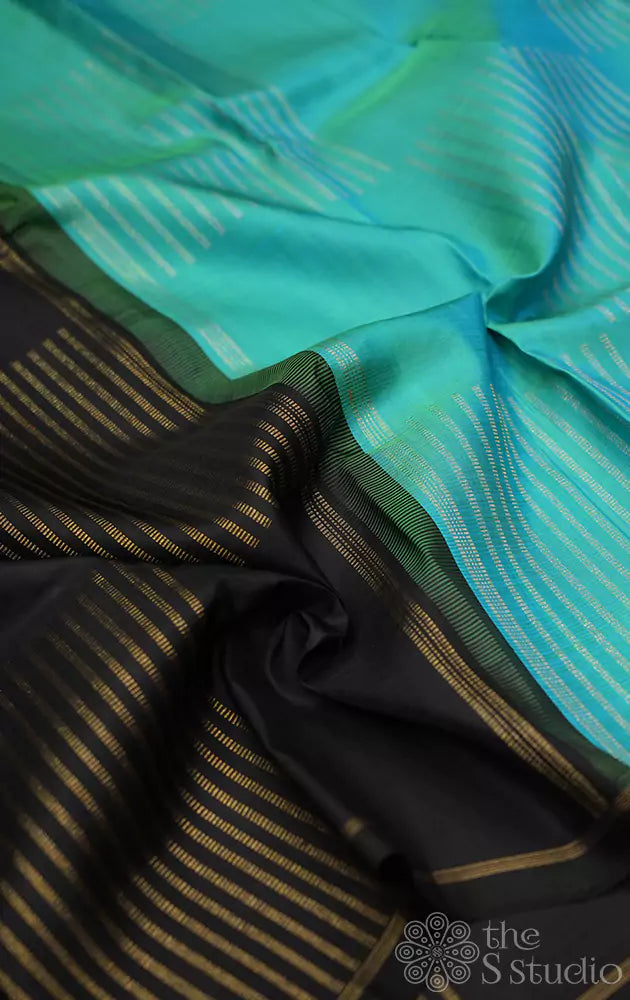 Black box pattern zari lines kanchi silk saree