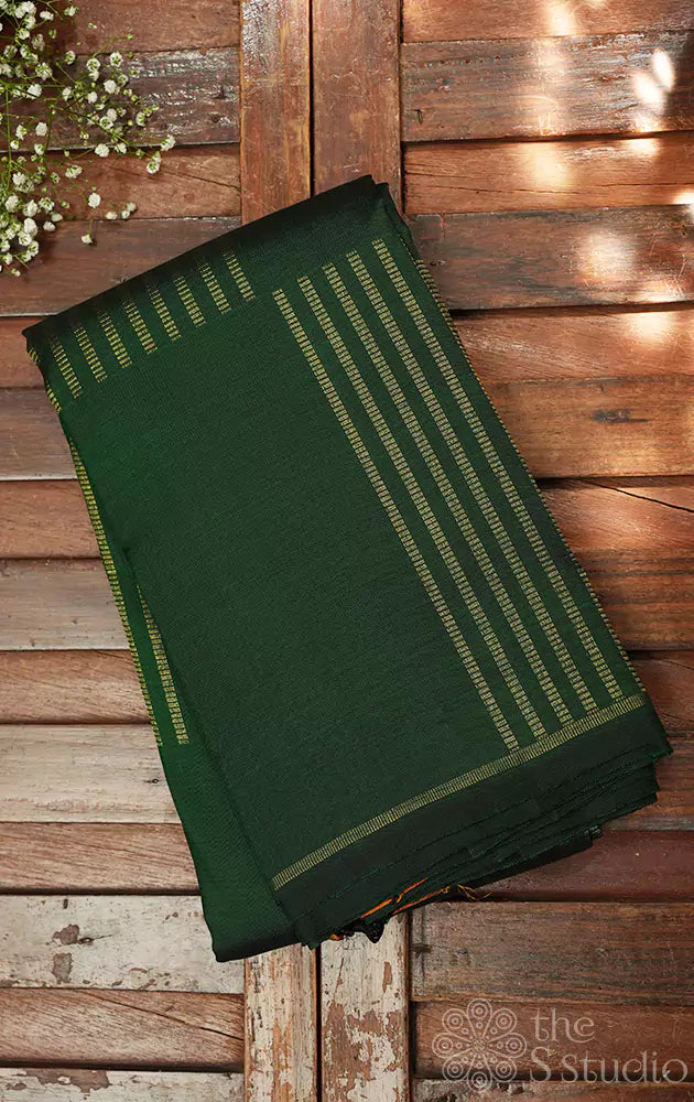 Green box pattern zari lines kanchi silk saree