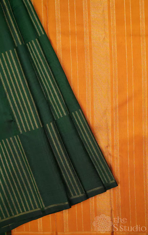 Green box pattern zari lines kanchi silk saree