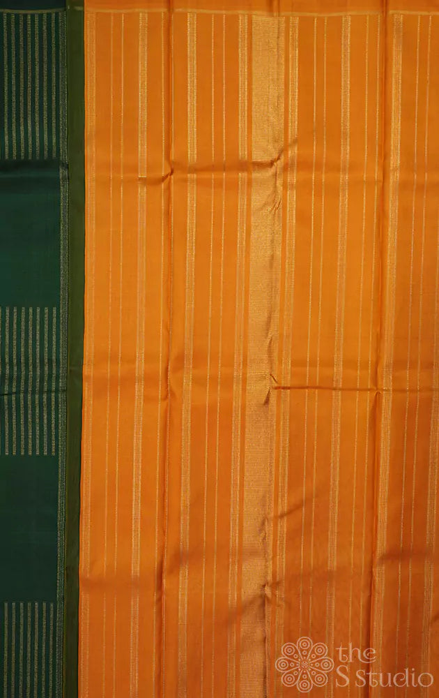 Green box pattern zari lines kanchi silk saree