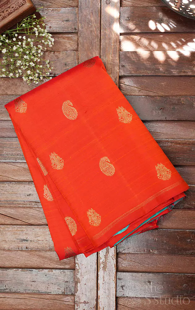 Orange kanjivaram saree without border
