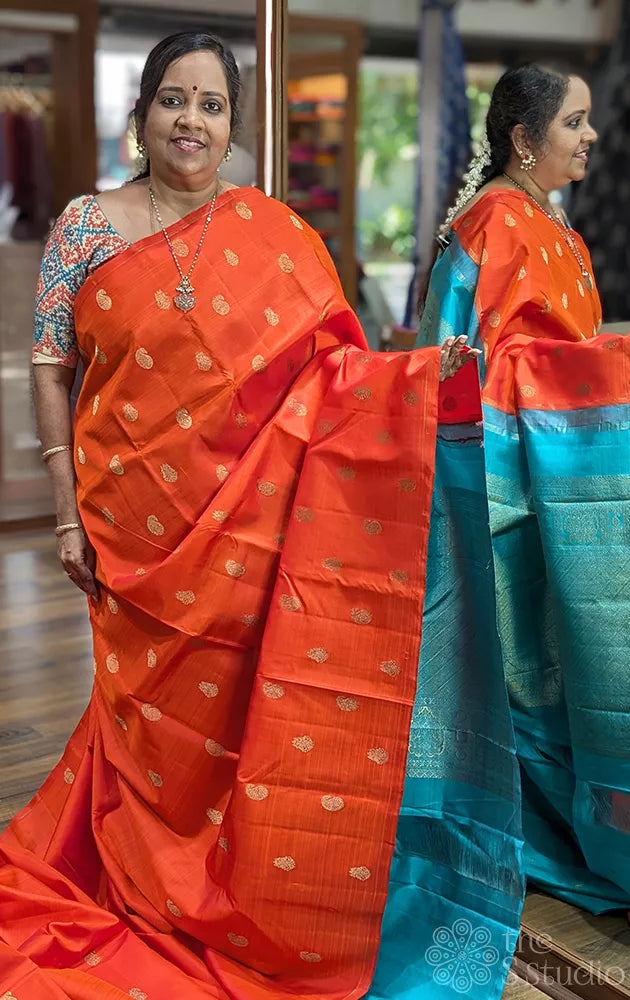 Orange kanjivaram saree without border